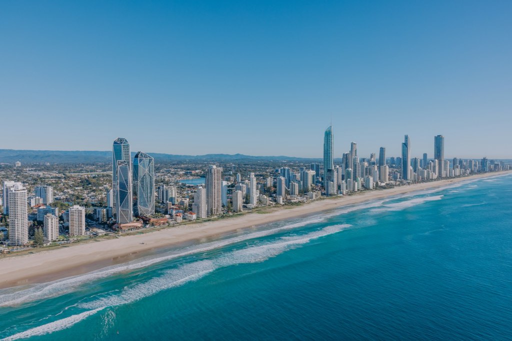 Surfers Paradise high-rise apartments along the beach on the Gold Coast